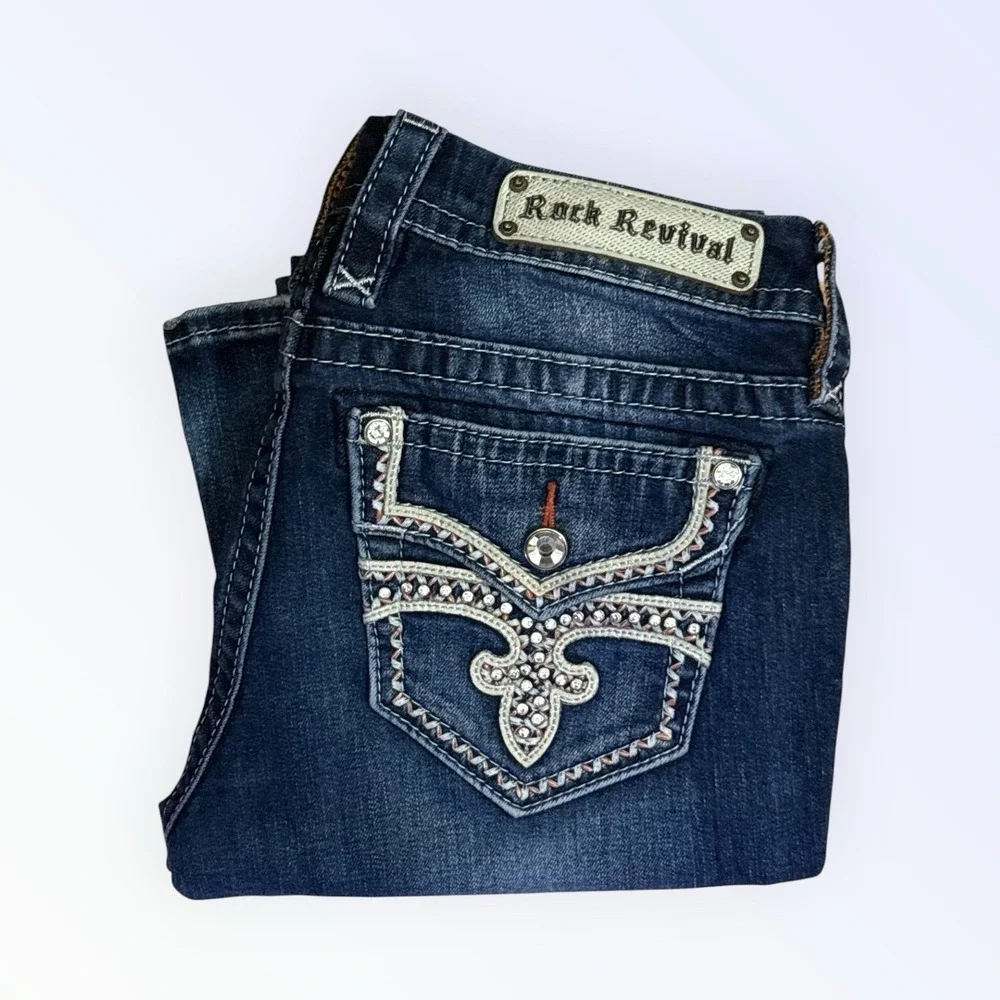 Rock Revival Jeans Esther‎ MID RISE BOOT Faded Medium Wash WOMENS 28
